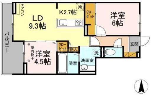 ラフォーレ弐番館(2LDK/2階)の間取り写真