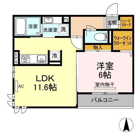 ブルーム宮の町(1LDK/3階)の間取り写真
