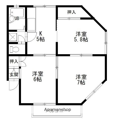 グリンヒルミハラ(3K/2階)の間取り写真
