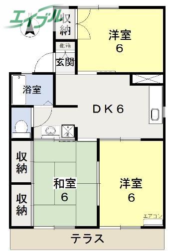 リベルテひらたA棟(3DK/1階)の間取り写真