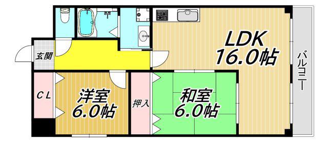 ローヤルシャトー立花(2LDK/4階)の間取り写真