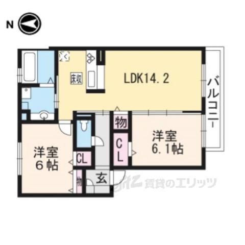 ノクターン深雪(2LDK/1階)の間取り写真
