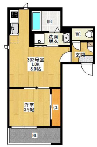 REGALEST白島(1LDK/3階)の間取り写真