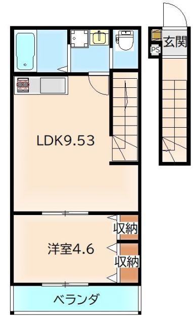 桜木北共同(1LDK/2階)の間取り写真