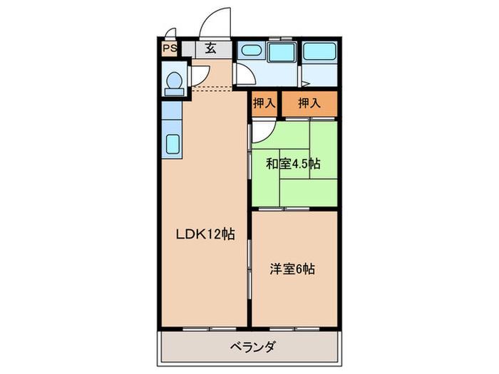 サンリバハイツ(2LDK/5階)の間取り写真