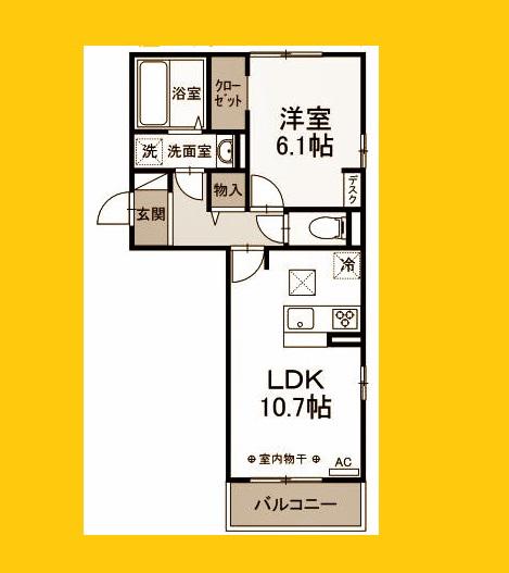 ウェルデンスD-STAY(1LDK/2階)の間取り写真