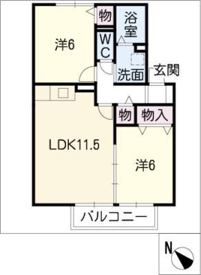 フェリーチェ(2LDK/1階)の間取り写真
