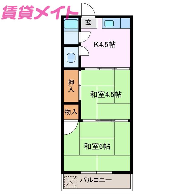 ハイツモリ(2K/2階)の間取り写真