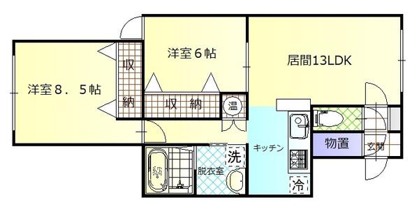 JR宗谷本線 新旭川駅 徒歩24分 2階建 築20年(2LDK/1階)の間取り写真