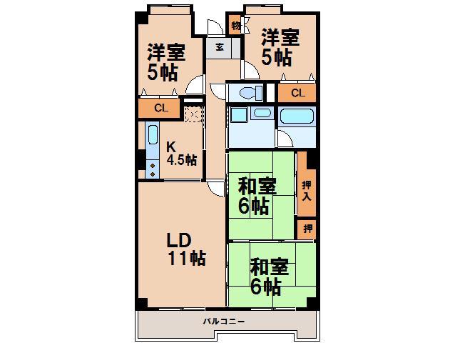 ルミエール薬師寺(4LDK/5階)の間取り写真