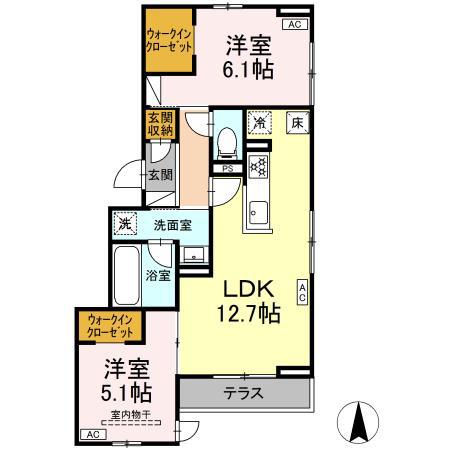 D-CRINUM 竹原(2LDK/1階)の間取り写真