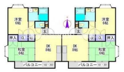 レインボー都北ハイツ(2DK/2階)の間取り写真