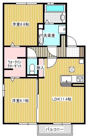 アムールゆめみ野A棟(2LDK/2階)の間取り写真
