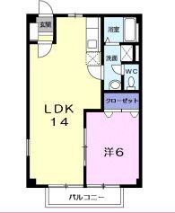 ニューシティヒラタ B(1LDK/2階)の間取り写真