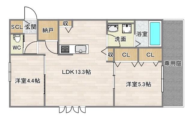 CASA TOA(2LDK/1階)の間取り写真