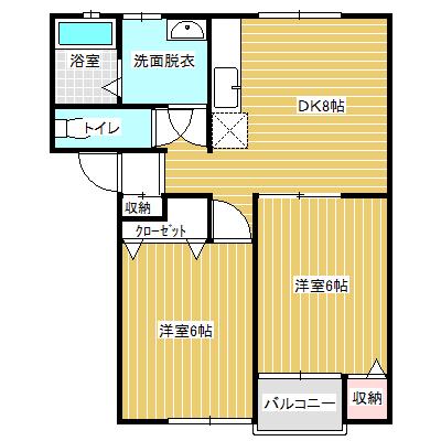コーポ錦 A棟(2DK/2階)の間取り写真