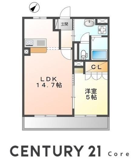 キーウエスト 古高町(1LDK/1階)の間取り写真