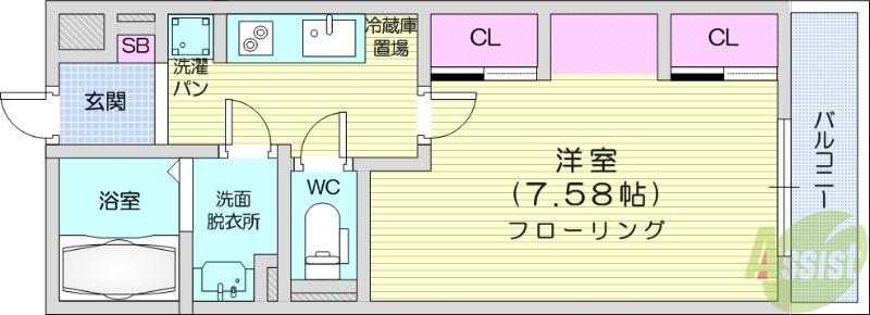 リスブロン北四番丁(1K/3階)の間取り写真