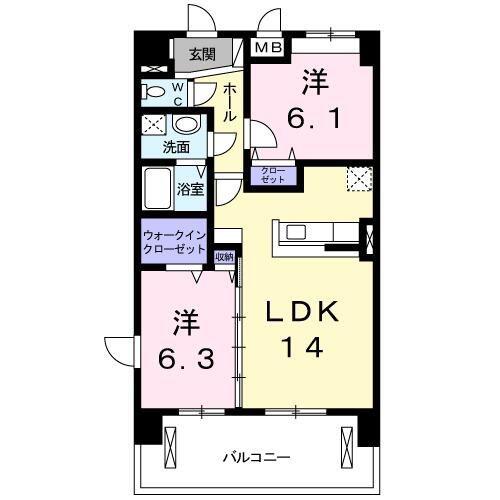 ウィズテリア港南(2LDK/2階)の間取り写真