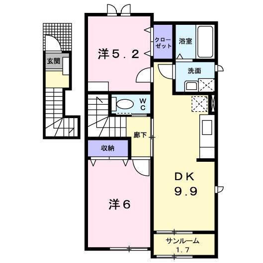 ハープシティデュオ(2DK/2階)の間取り写真
