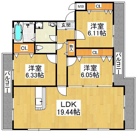 フローレンスいずみ(3LDK/1階)の間取り写真