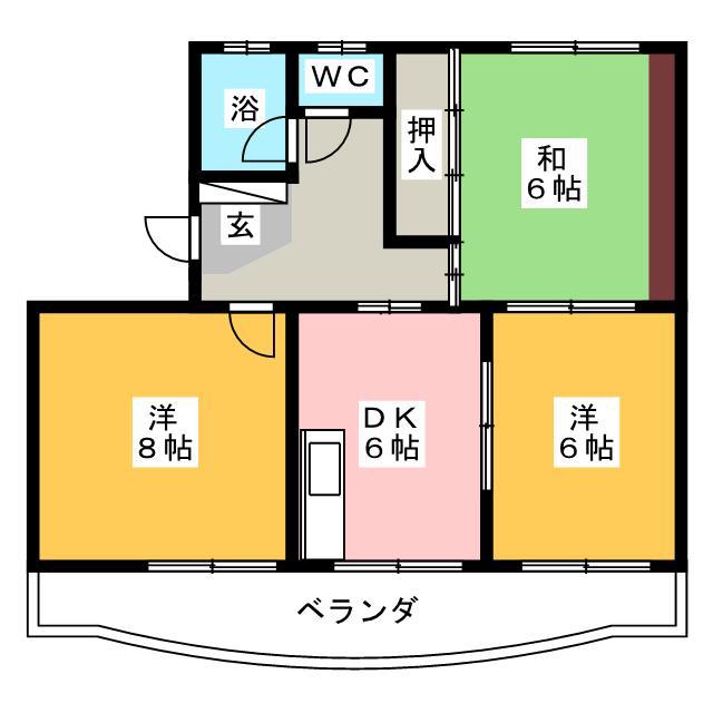 中央マンション(3DK/2階)の間取り写真
