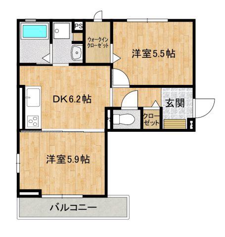 アルコイーリス(2DK/2階)の間取り写真