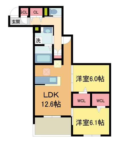 NIGAWA RESIDENCEII(2LDK/1階)の間取り写真
