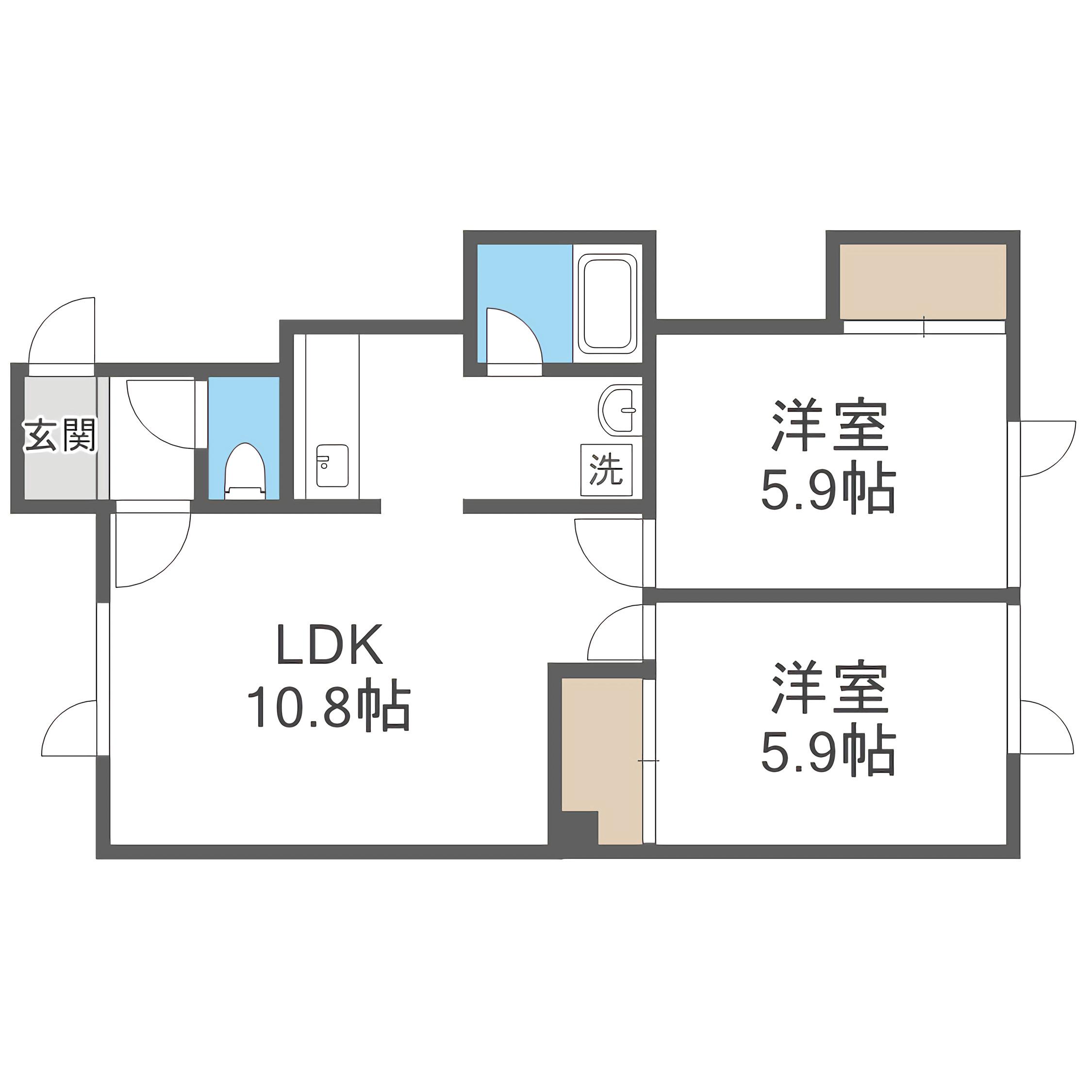ローズハイム月寒(2LDK/1階)の間取り写真