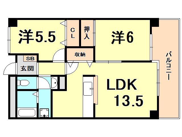 グレースコート西宮1・2(2LDK/3階)の間取り写真