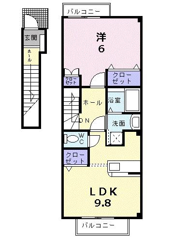 グレースハイム佐賀(1LDK/2階)の間取り写真