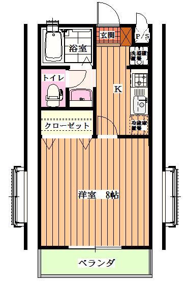 ルネッサD棟(1K/2階)の間取り写真