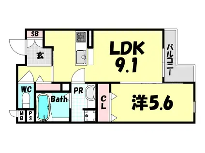 テラコート北野坂(1LDK/2階)の間取り写真