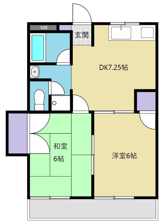 クレッセント大坪(2DK/2階)の間取り写真