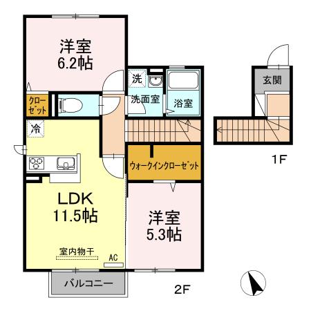 SEJOUR清瀬II(2LDK/2階)の間取り写真