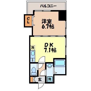エススリーでじま(1DK/6階)の間取り写真