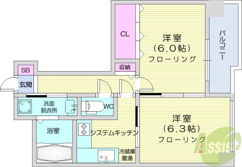 ベルソーレ支倉(2K/3階)の間取り写真