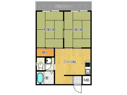 コスモス21 NO.1(2DK/2階)の間取り写真