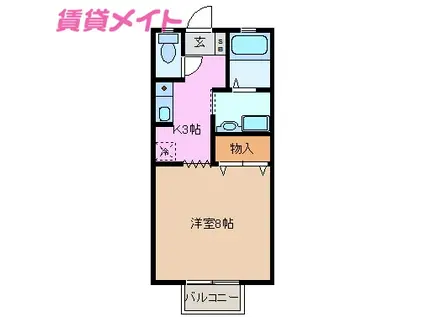 ラ・ルミエールB棟(1K/2階)の間取り写真