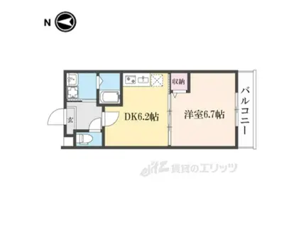 フォルトゥーナ東寺町(1DK/1階)の間取り写真