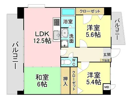 ラ フィーヌ重住(3LDK/6階)の間取り写真