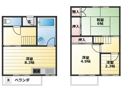 JR山陽本線 朝霧駅 徒歩27分 5階建 築58年(2SLDK/4階)の間取り写真
