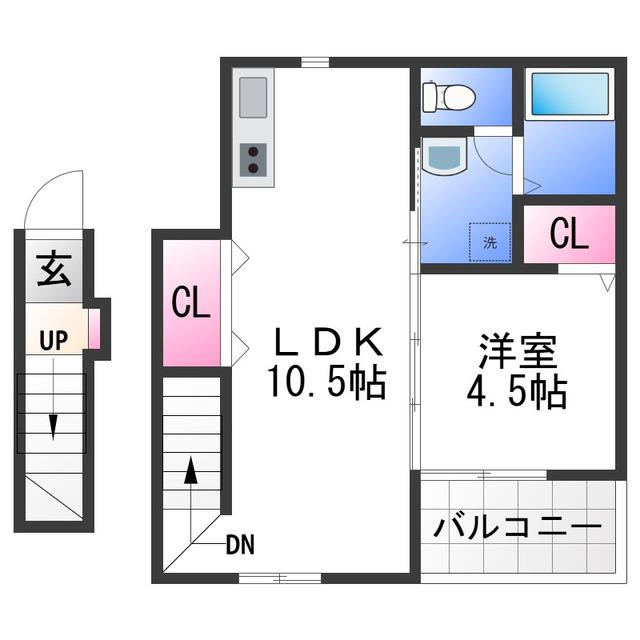 TJ海南岡田(1LDK/2階)の間取り写真