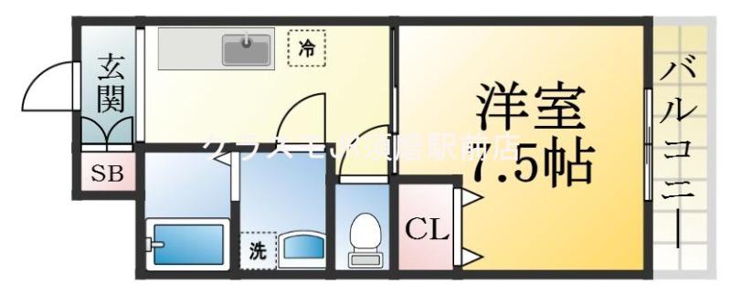 レディースゴールドハイツ(1DK/3階)の間取り写真