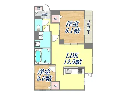 阪神本線 甲子園駅 徒歩7分 3階建 築1年(2LDK/1階)の間取り写真