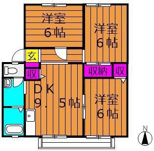 サンビレッジ新田C棟(3DK/2階)の間取り写真