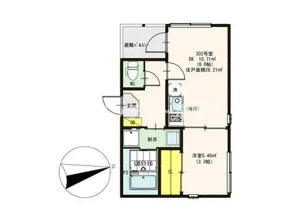 ハーモニーテラス中加賀屋(1DK/1階)の間取り写真