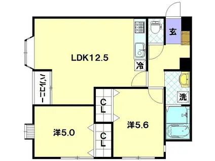 OMBRAGE(2LDK/2階)の間取り写真