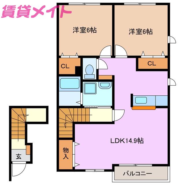 ティアモ A(2LDK/2階)の間取り写真