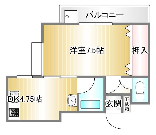 シャイングレード岩田(1DK/3階)の間取り写真